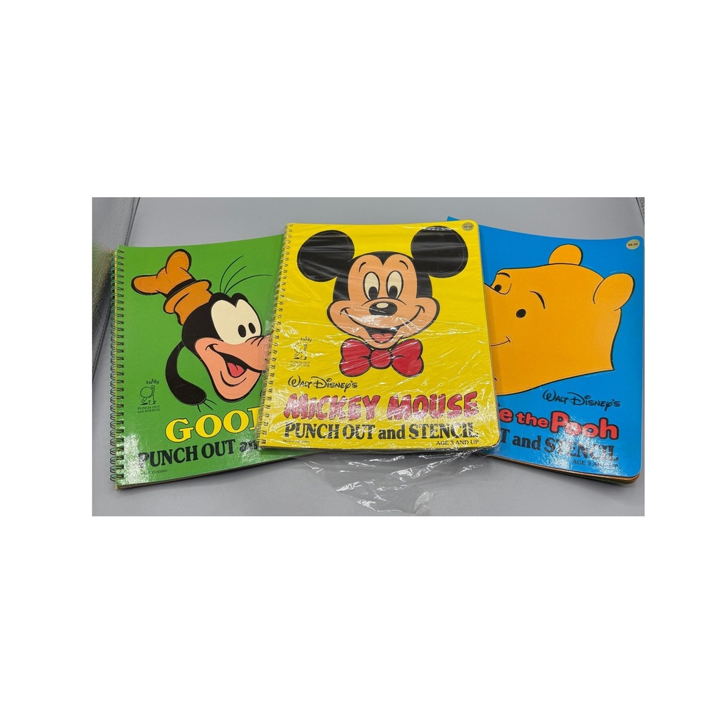 Vtg 1988 Walt Disney Mickey Mouse Winnie the Pooh Goofy Punch Out Stencil 3pk